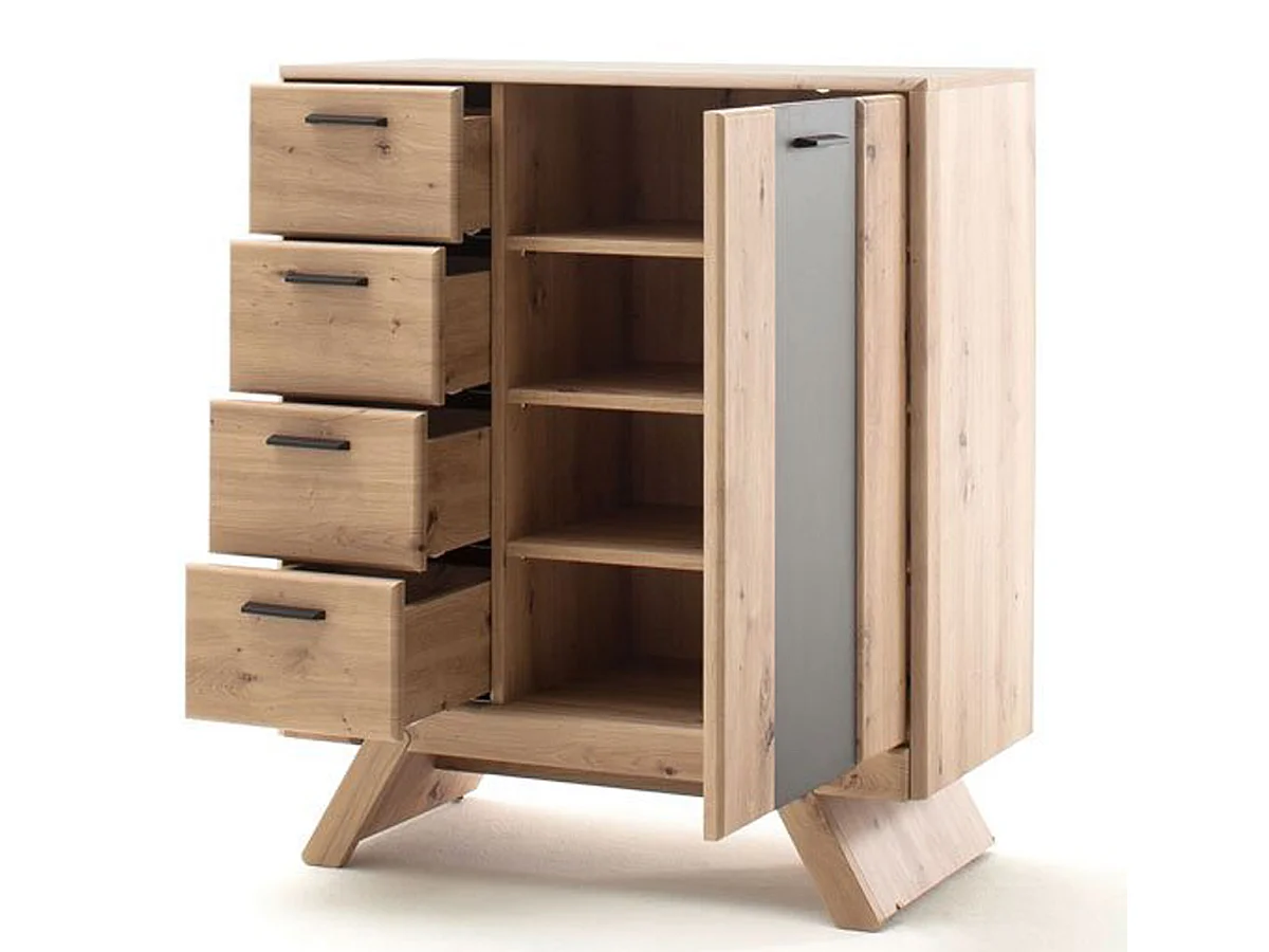 Commode de rangement coloris chêne - Longueur 89 x Hauteur 103 x Profondeur 44 cm