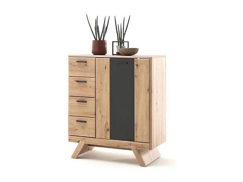 Commode de rangement coloris chêne - Longueur 89 x Hauteur 103 x Profondeur 44 cm