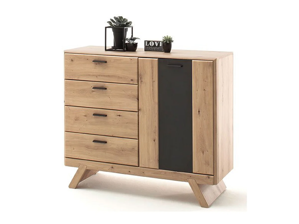 Commode de rangement coloris chêne - Longueur 119 x Hauteur 103 x Profondeur 44 cm