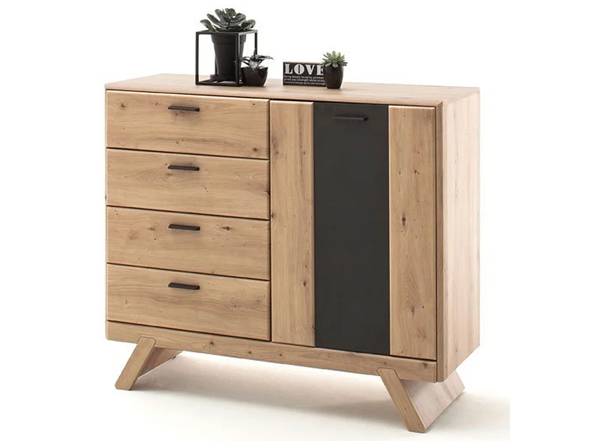 Commode de rangement coloris chêne - Longueur 119 x Hauteur 103 x Profondeur 44 cm