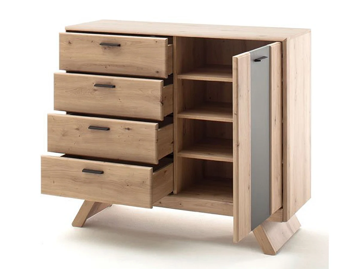 Commode de rangement coloris chêne - Longueur 119 x Hauteur 103 x Profondeur 44 cm