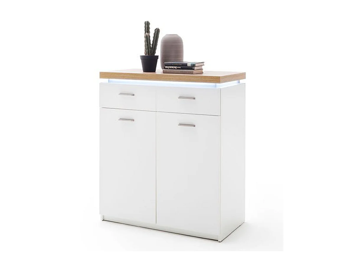 Commode de rangement coloris chêne et blanc - Longueur 85 x Hauteur 98 x Profondeur 44 cm