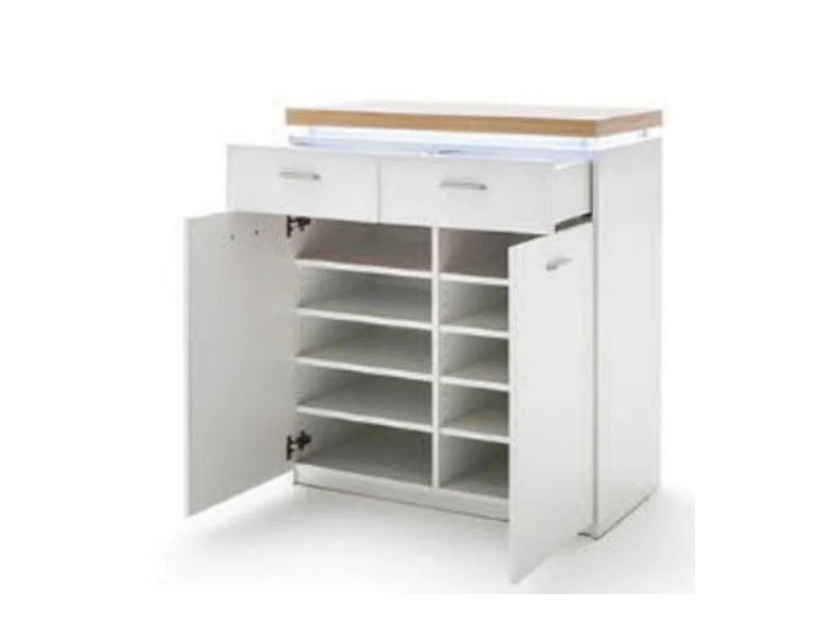 Commode de rangement coloris chêne et blanc - Longueur 85 x Hauteur 98 x Profondeur 44 cm