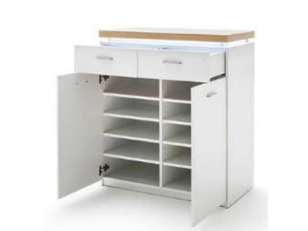 Commode de rangement coloris chêne et blanc - Longueur 85 x Hauteur 98 x Profondeur 44 cm