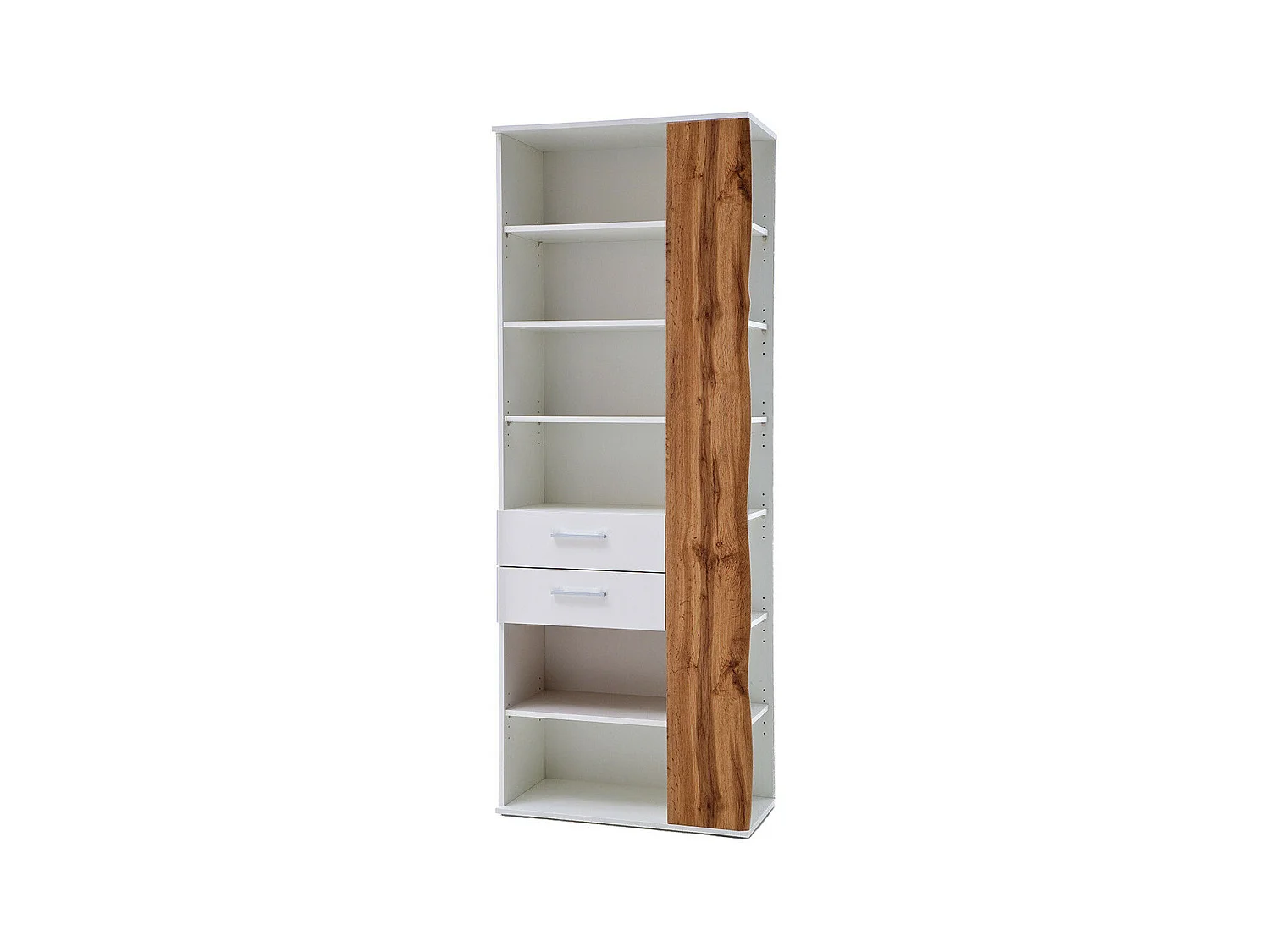 Etagère coloris blanc mat et chêne wotan - Longueur 74 x Hauteur 197 x Profondeur 38 cm