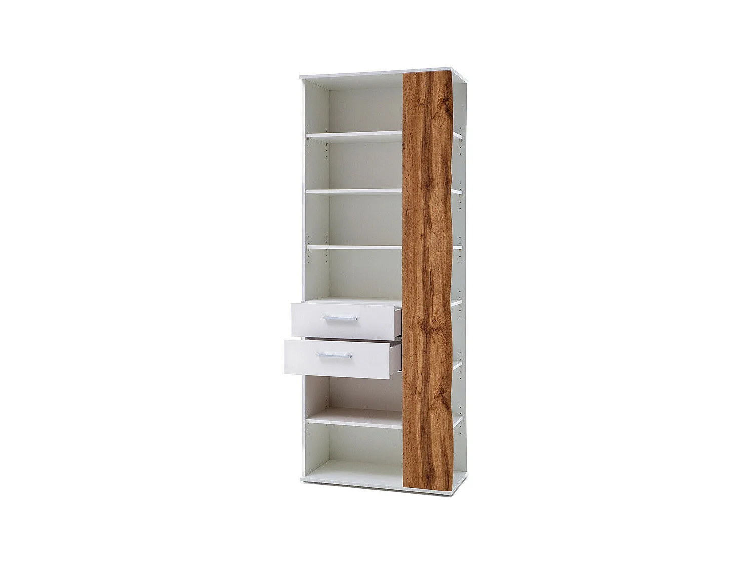 Etagère coloris blanc mat et chêne wotan - Longueur 74 x Hauteur 197 x Profondeur 38 cm