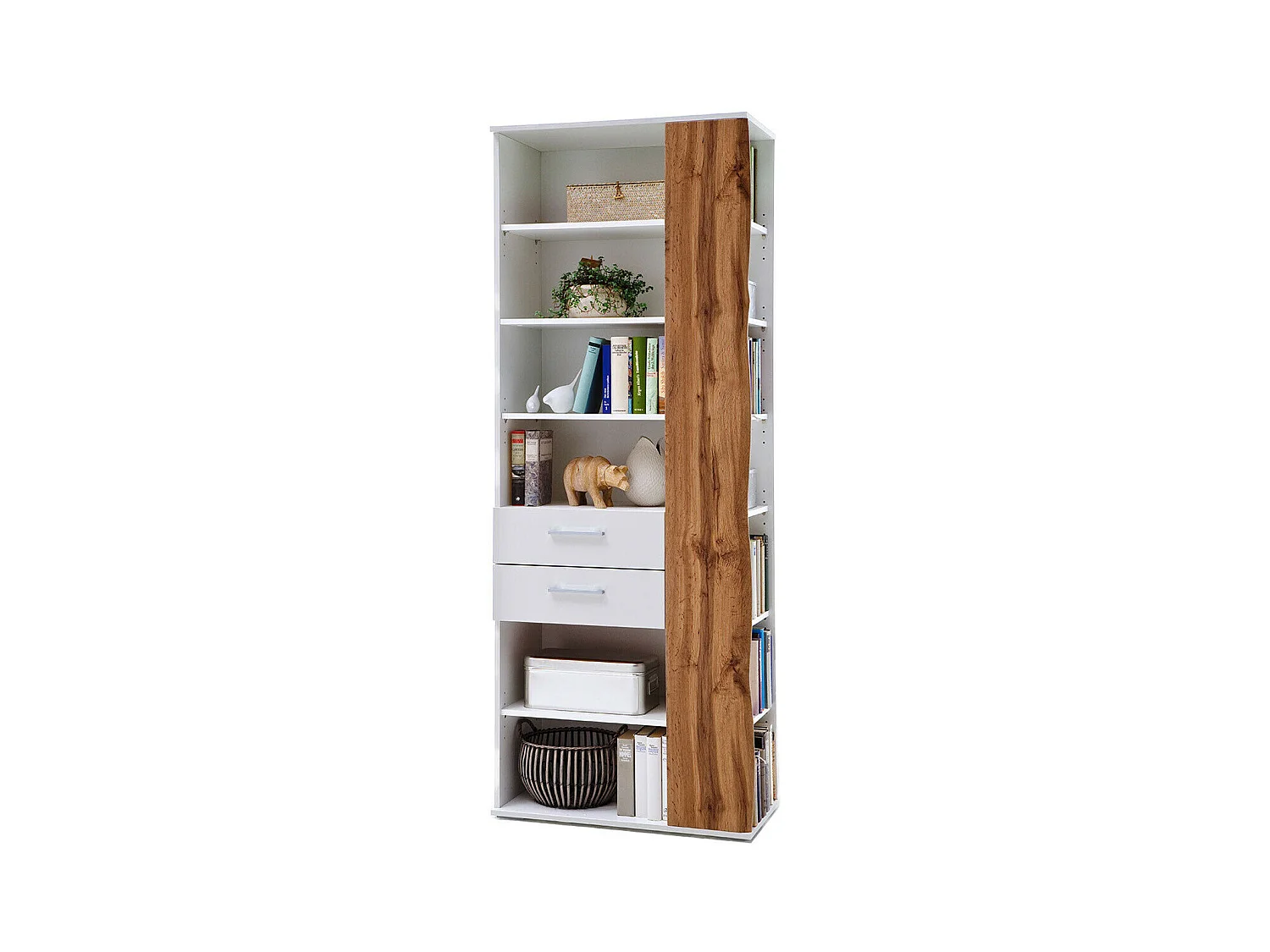 Etagère coloris blanc mat et chêne wotan - Longueur 74 x Hauteur 197 x Profondeur 38 cm