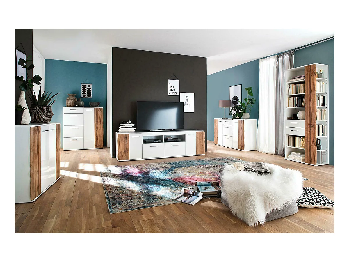 Etagère coloris blanc mat et chêne wotan - Longueur 74 x Hauteur 197 x Profondeur 38 cm