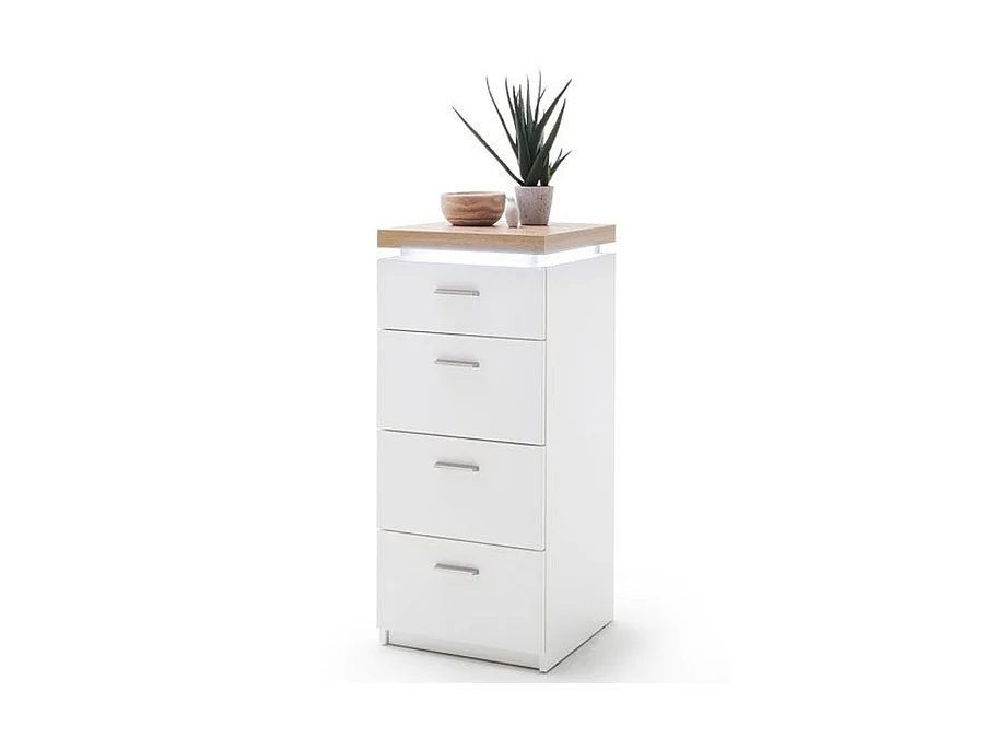 Commode de rangement coloris blanc /chêne + LED - Longueur 42 x Hauteur 98 x Profondeur 44 cm