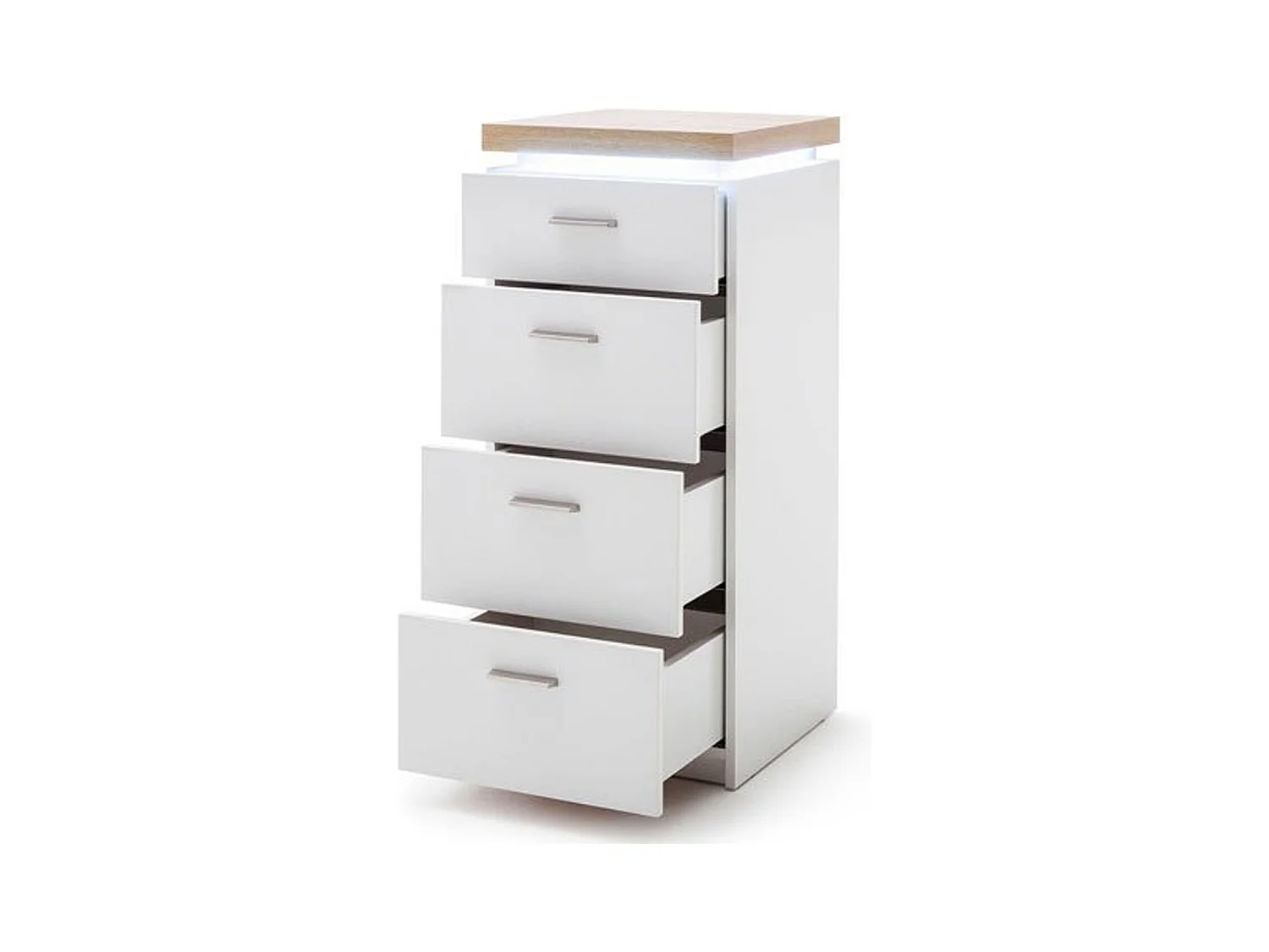 Commode de rangement coloris blanc /chêne + LED - Longueur 42 x Hauteur 98 x Profondeur 44 cm