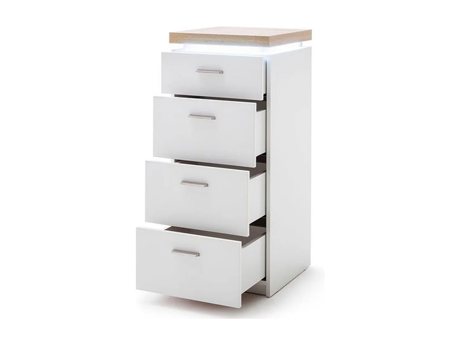 Commode de rangement coloris blanc /chêne + LED - Longueur 42 x Hauteur 98 x Profondeur 44 cm