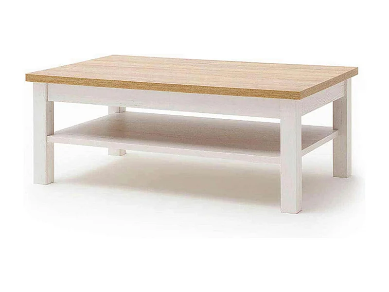 Table basse avec rangements en bois coloris blanc / chêne - L.114 x H.46 x P.70 cm