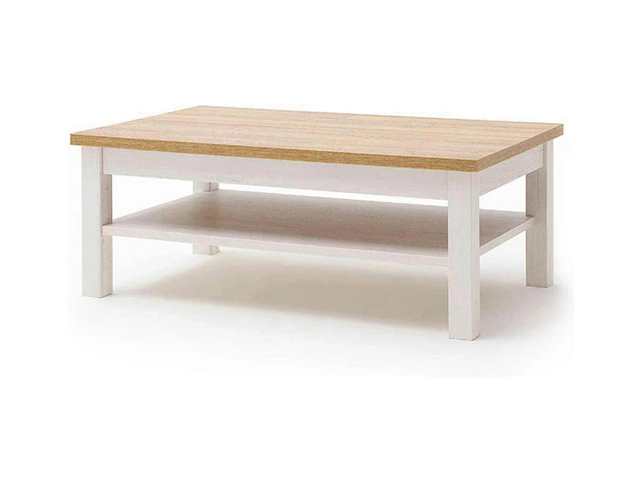 Table basse avec rangements en bois coloris blanc / chêne - L.114 x H.46 x P.70 cm
