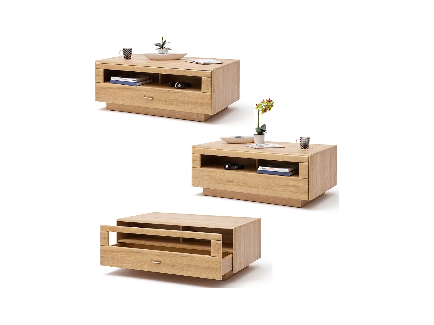 Table basse avec rangements en bois coloris chêne Grandson - L.115 x H.45 x P.70 cm