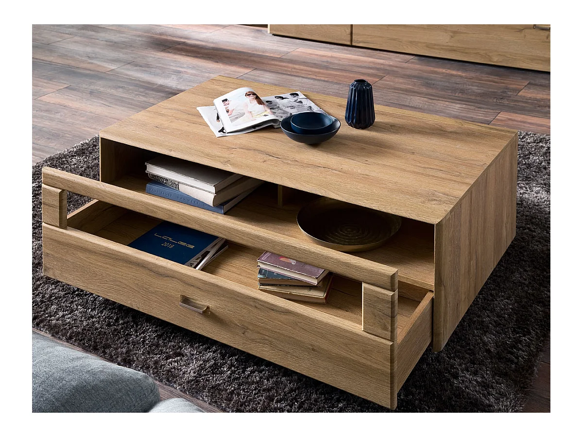 Table basse avec rangements en bois coloris chêne Grandson - L.115 x H.45 x P.70 cm