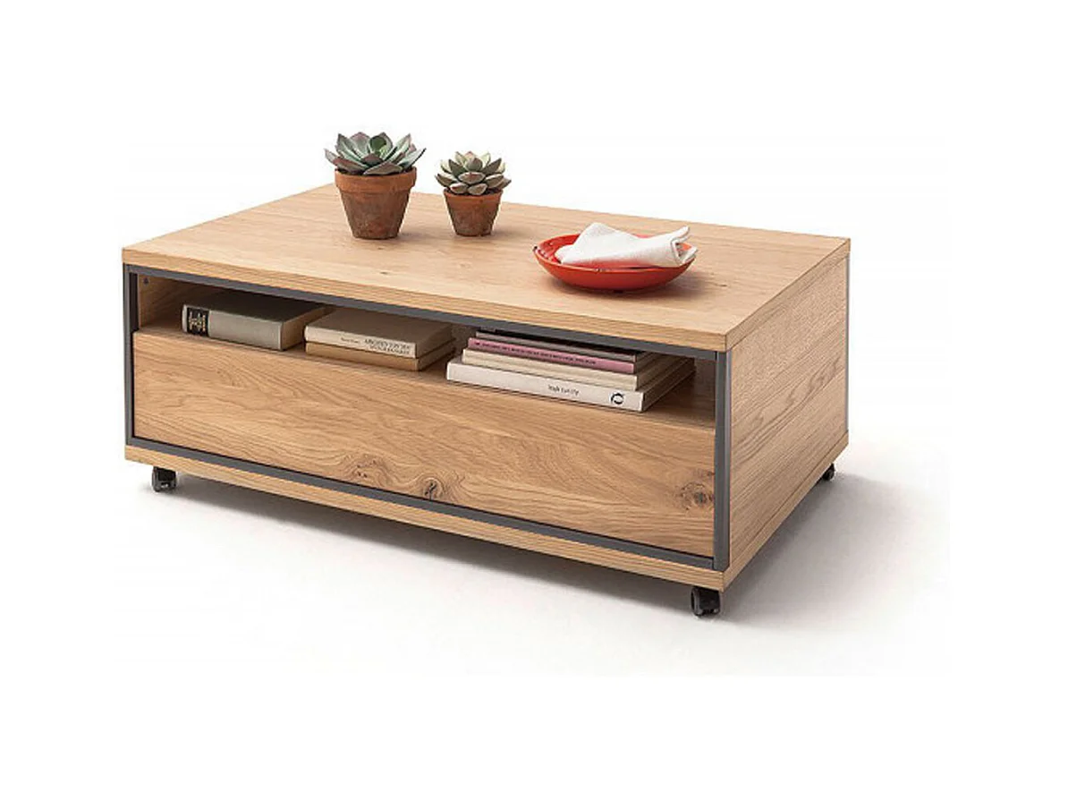 Table basse avec rangements en chêne bianco - L.115 x H.45 x P.70 cm