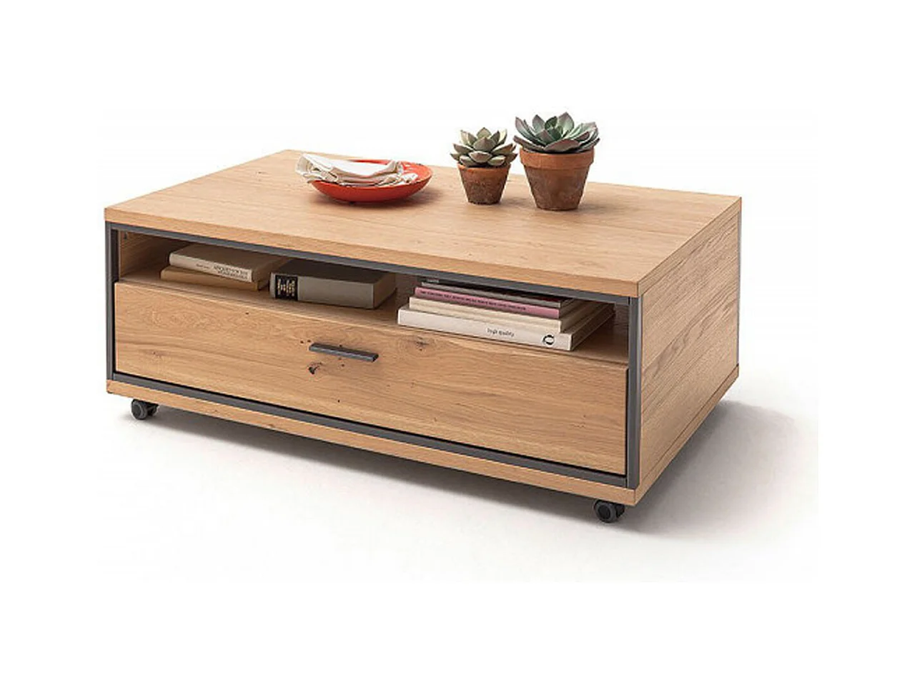 Table basse avec rangements en chêne bianco - L.115 x H.45 x P.70 cm