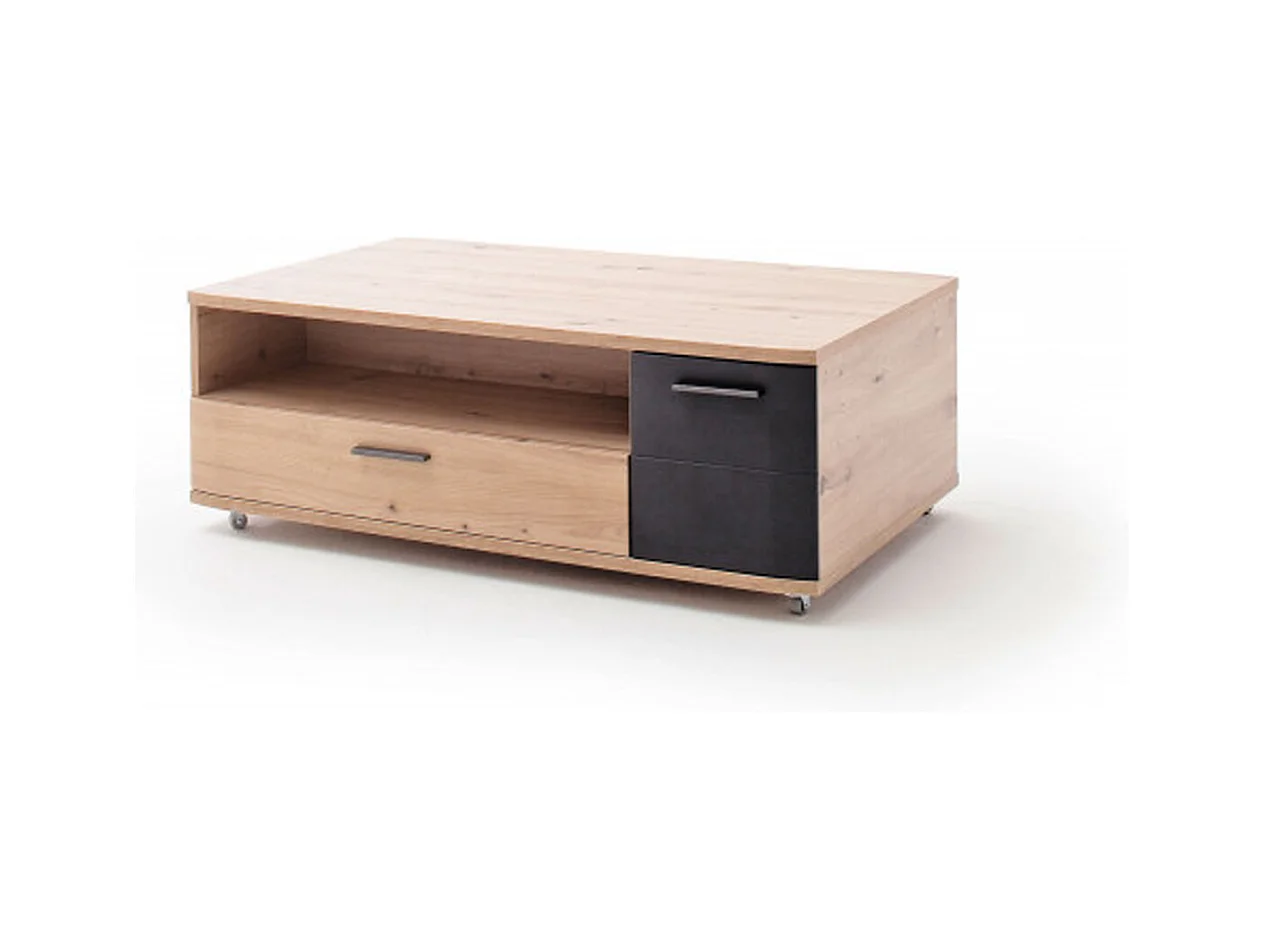 Table basse avec rangements en bois coloris chêne / graphite - L.115 x H.42 x P.70 cm