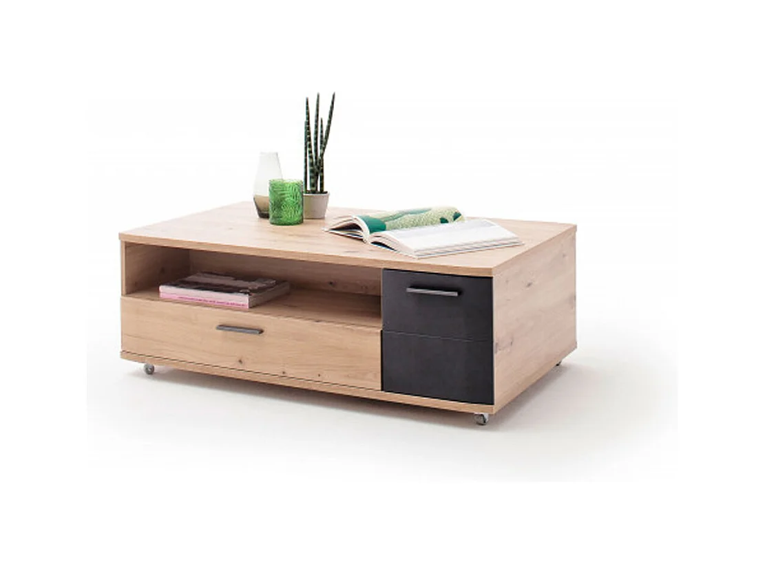 Table basse avec rangements en bois coloris chêne / graphite - L.115 x H.42 x P.70 cm