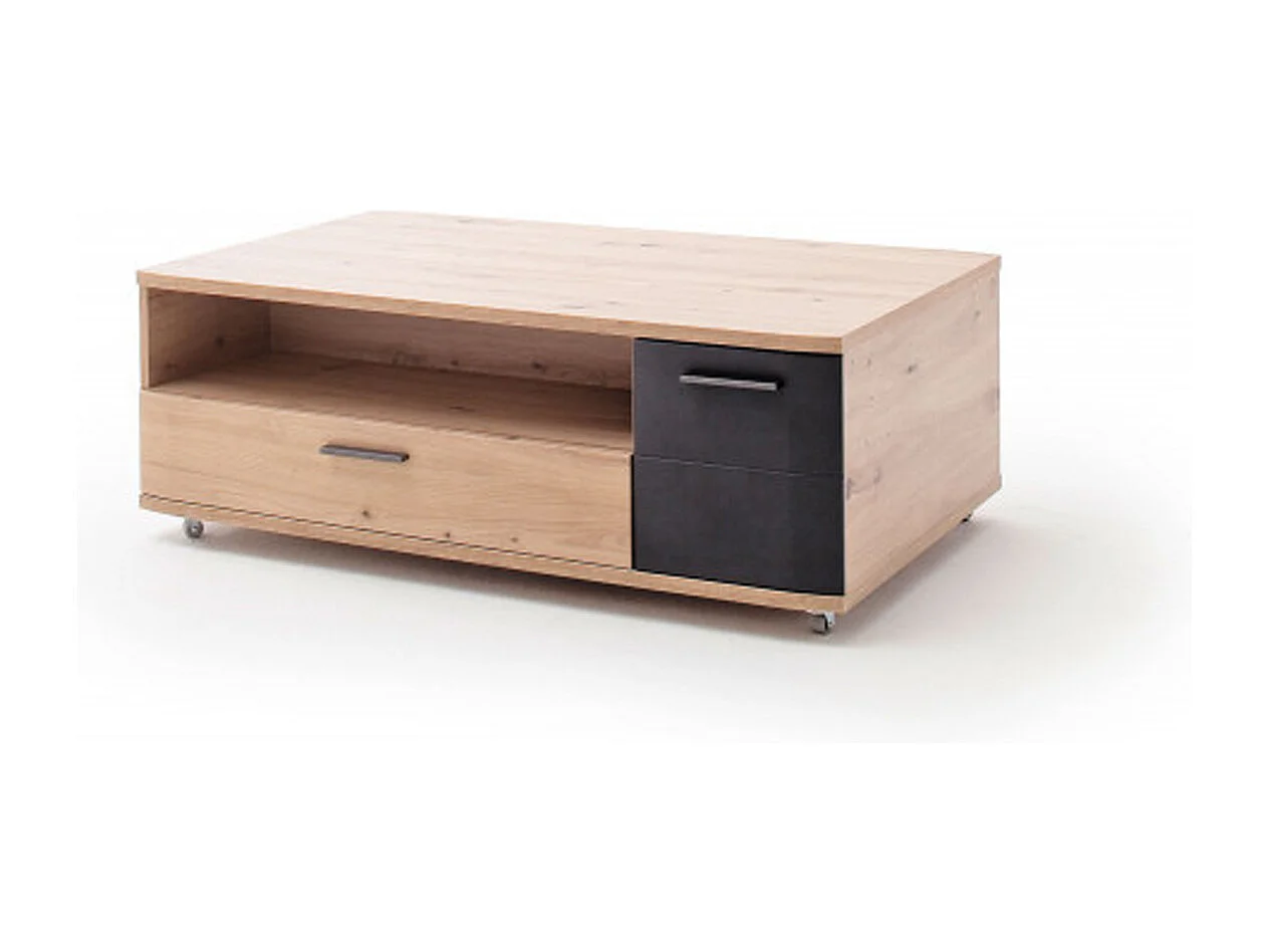 Table basse avec rangements en bois coloris chêne / graphite - L.115 x H.42 x P.70 cm