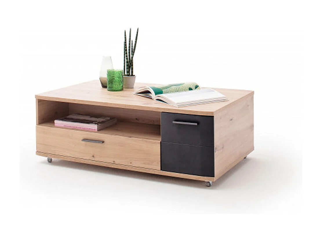 Table basse avec rangements en bois coloris chêne / graphite - L.115 x H.42 x P.70 cm