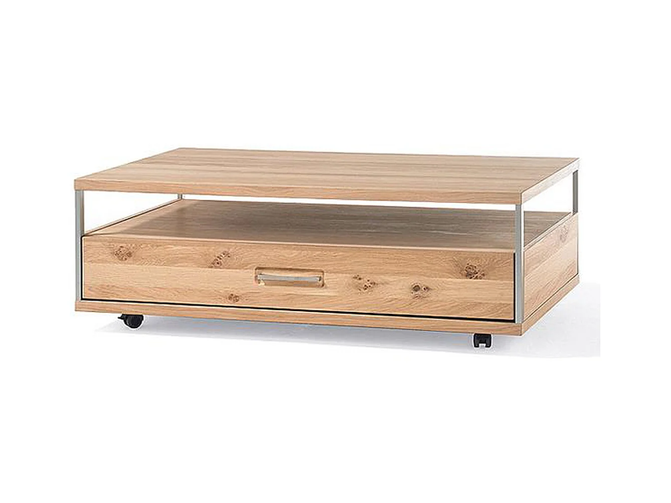 Table basse avec rangements en chêne massif balnchi - L.115 x H.39 x P.70 cm