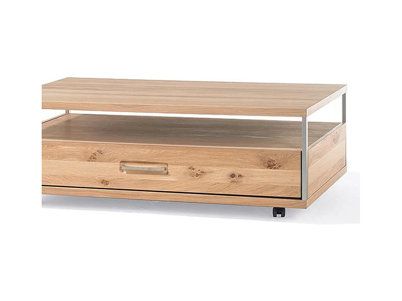 Table basse avec rangements en chêne massif balnchi - L.115 x H.39 x P.70 cm
