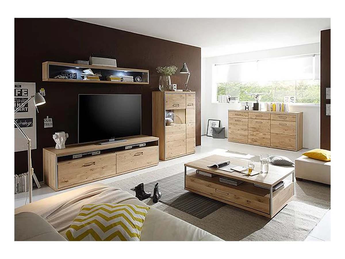 Table basse avec rangements en chêne massif balnchi - L.115 x H.39 x P.70 cm