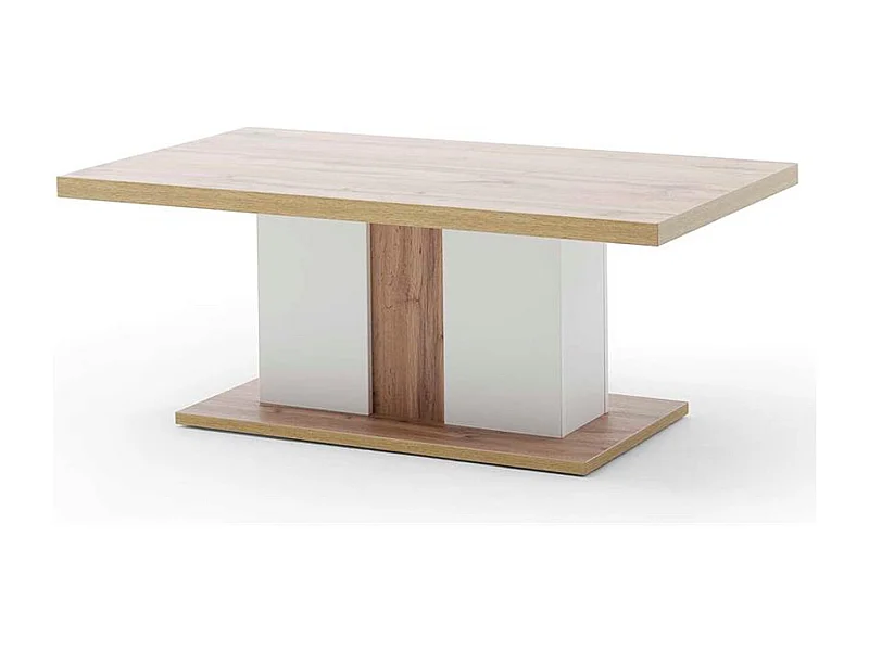 Table basse simple en bois coloris blanc/chêne wotan - L.115 x H.45 x P.65 cm