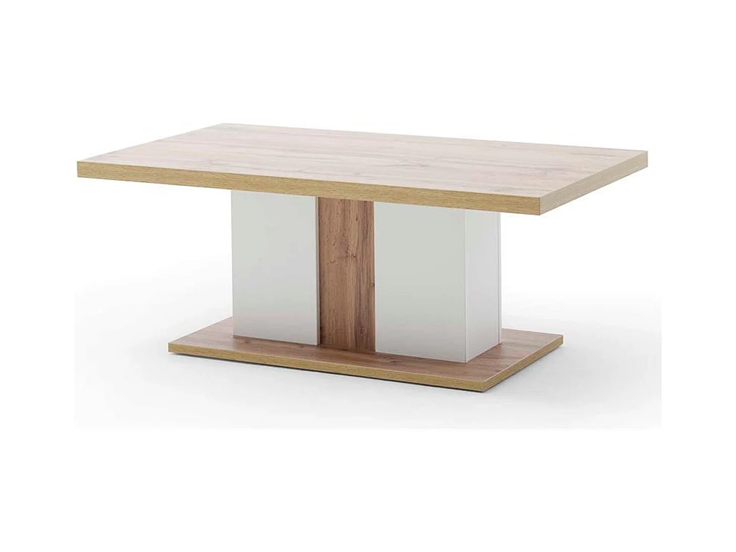 Table basse simple en bois coloris blanc/chêne wotan - L.115 x H.45 x P.65 cm