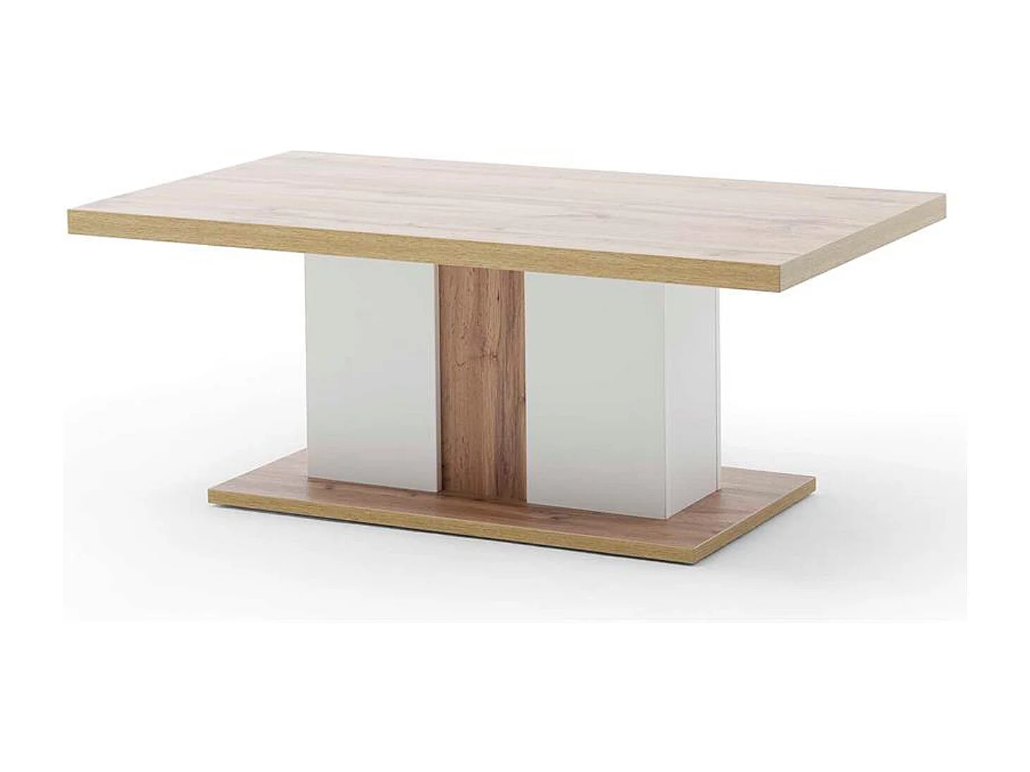 Table basse simple en bois coloris blanc/chêne wotan - L.115 x H.45 x P.65 cm