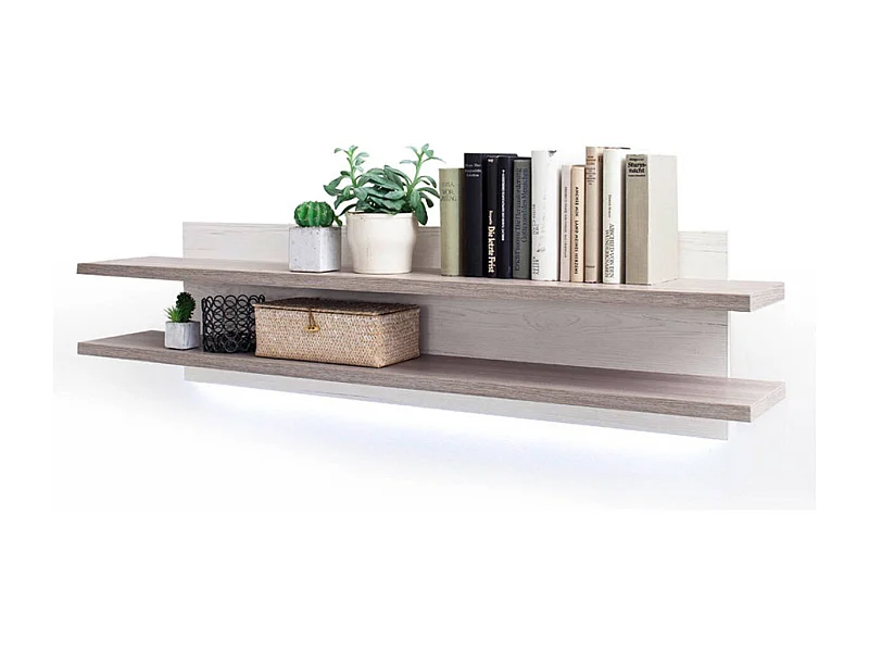 Etagère murale en pin blanc et chêne Nelson - L.140 x H.35 x P.26 cm