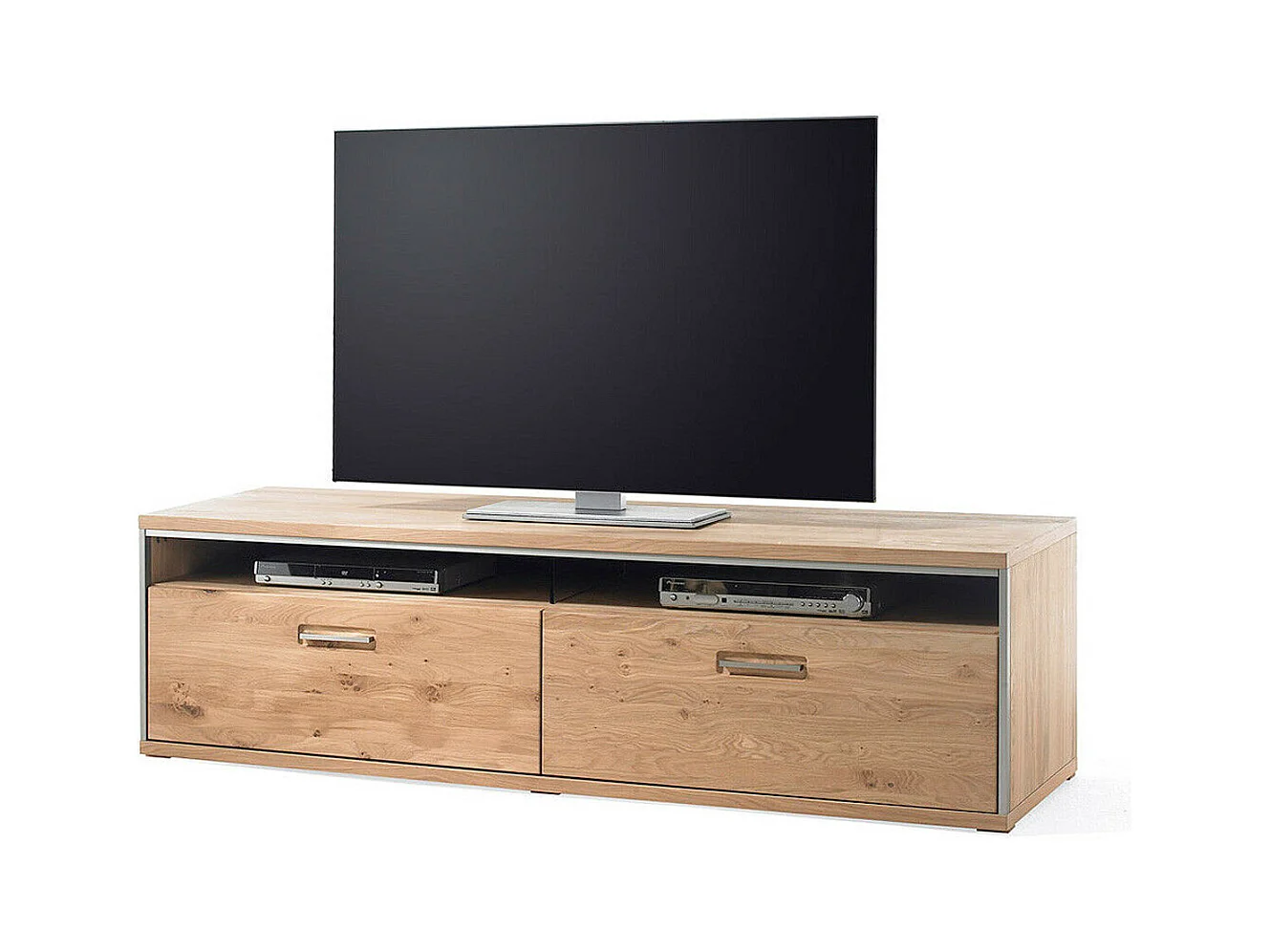 Meuble TV coloris chêne noueux bianco - Longueur 184 x Hauteur 51 x Profondeur 52 cm
