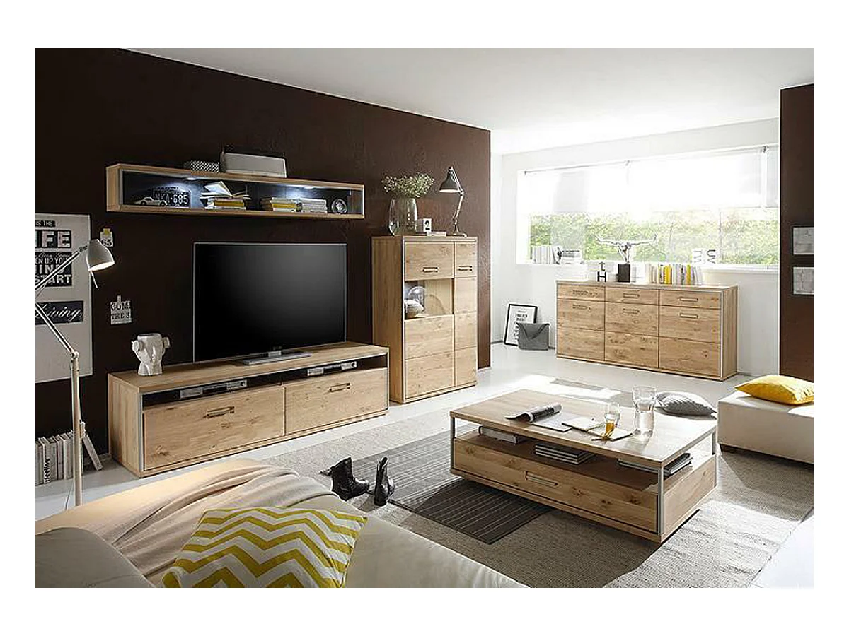 Meuble TV coloris chêne noueux bianco - Longueur 184 x Hauteur 51 x Profondeur 52 cm