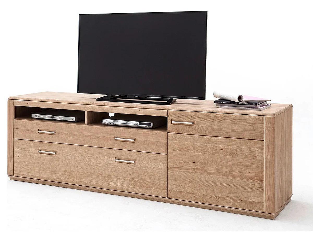 Meuble TV coloris chêne blanchi huilé - Longueur 223 x Hauteur 69 x Profondeur 51 cm