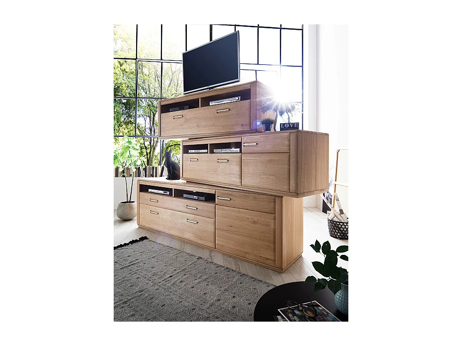 Meuble TV coloris chêne blanchi huilé - Longueur 153 x Hauteur 53 x Profondeur 51 cm