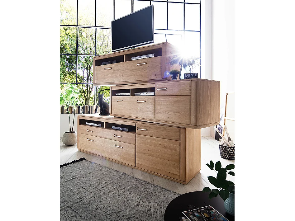 Meuble TV coloris chêne blanchi huilé - Longueur 153 x Hauteur 53 x Profondeur 51 cm