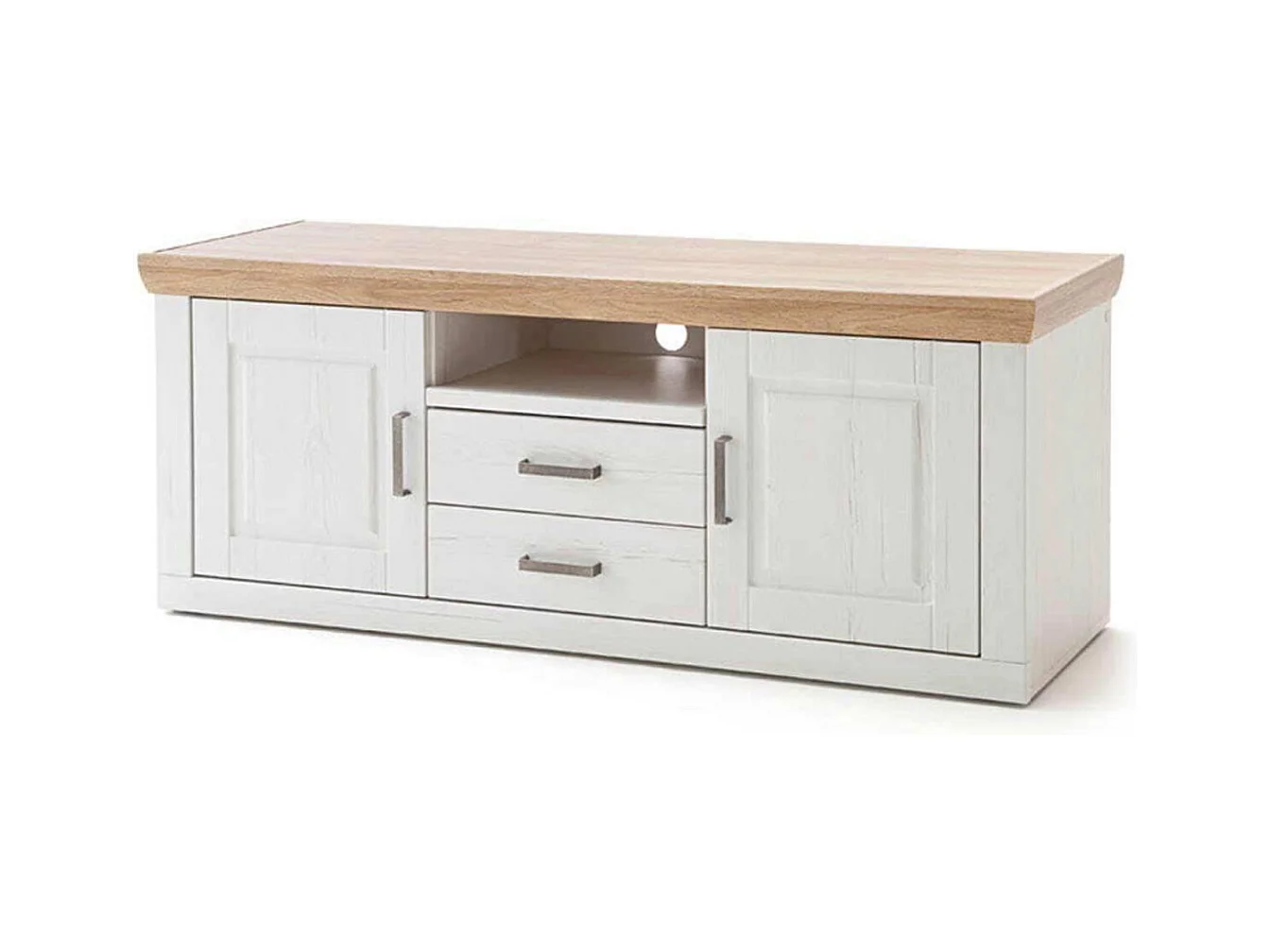 Meuble TV en pin blanc et chêne - L.198 x H.63 x P.52 cm