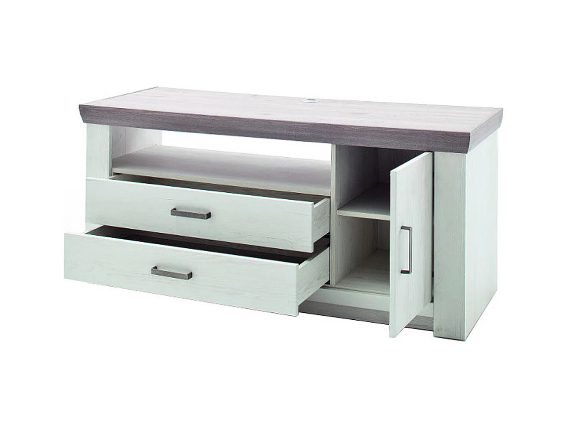 Meuble TV en pin blanc et chêne Neslon - L.180 x H.66 x P.56 cm