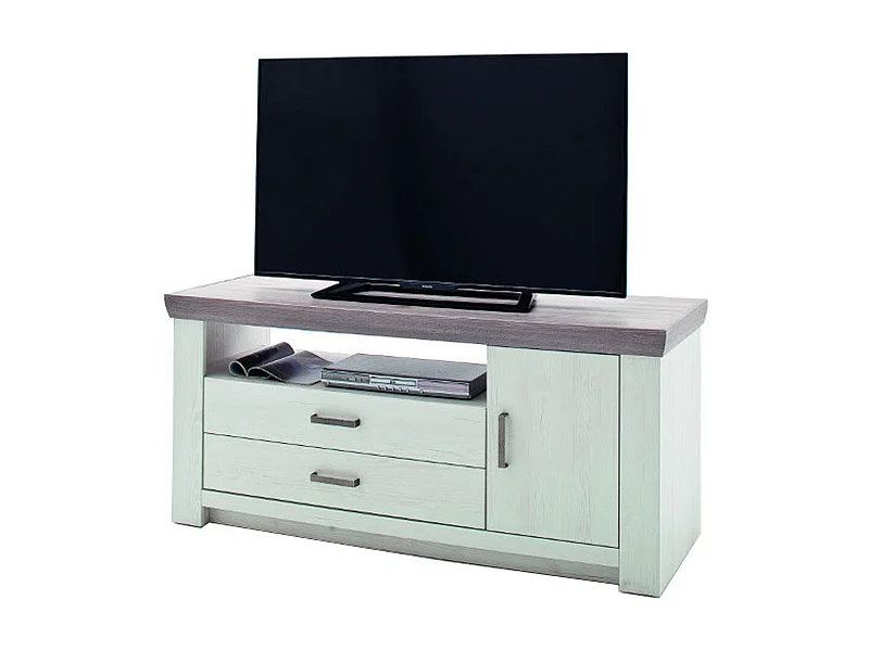 Meuble TV en pin blanc et chêne Neslon - L.180 x H.66 x P.56 cm