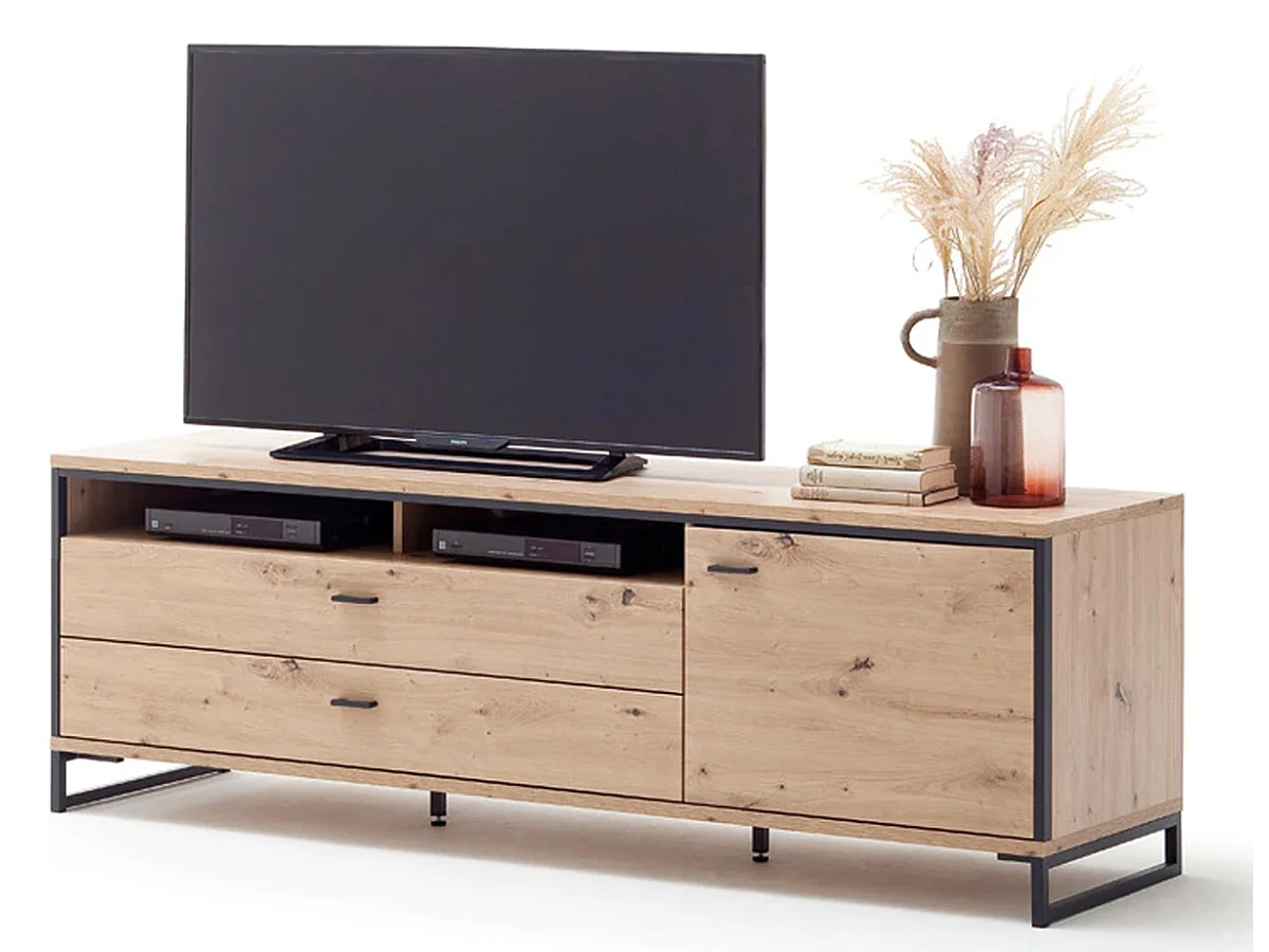 Meuble TV en chêne sombre - Longueur 183 x Hauteur 60 x Profondeur 50 cm