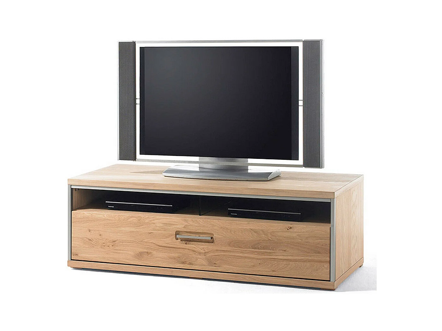 Meuble TV coloris chêne noueux bianco - Longueur 124 x Hauteur 41 x Profondeur 52 cm