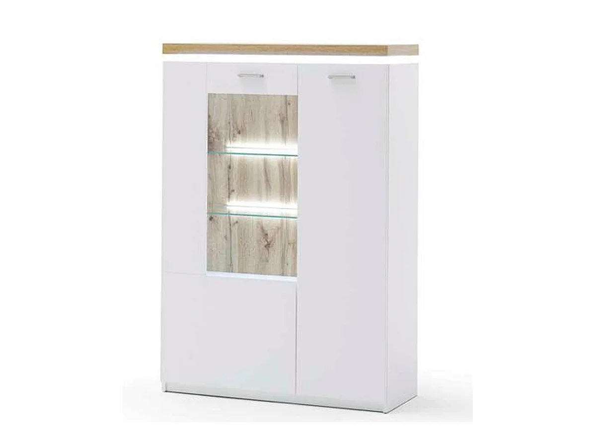 Buffet / Vaisselier blanc avec plateau en chêne Wotan - Longueur 98 x Hauteur 143 x Profondeur 38 cm