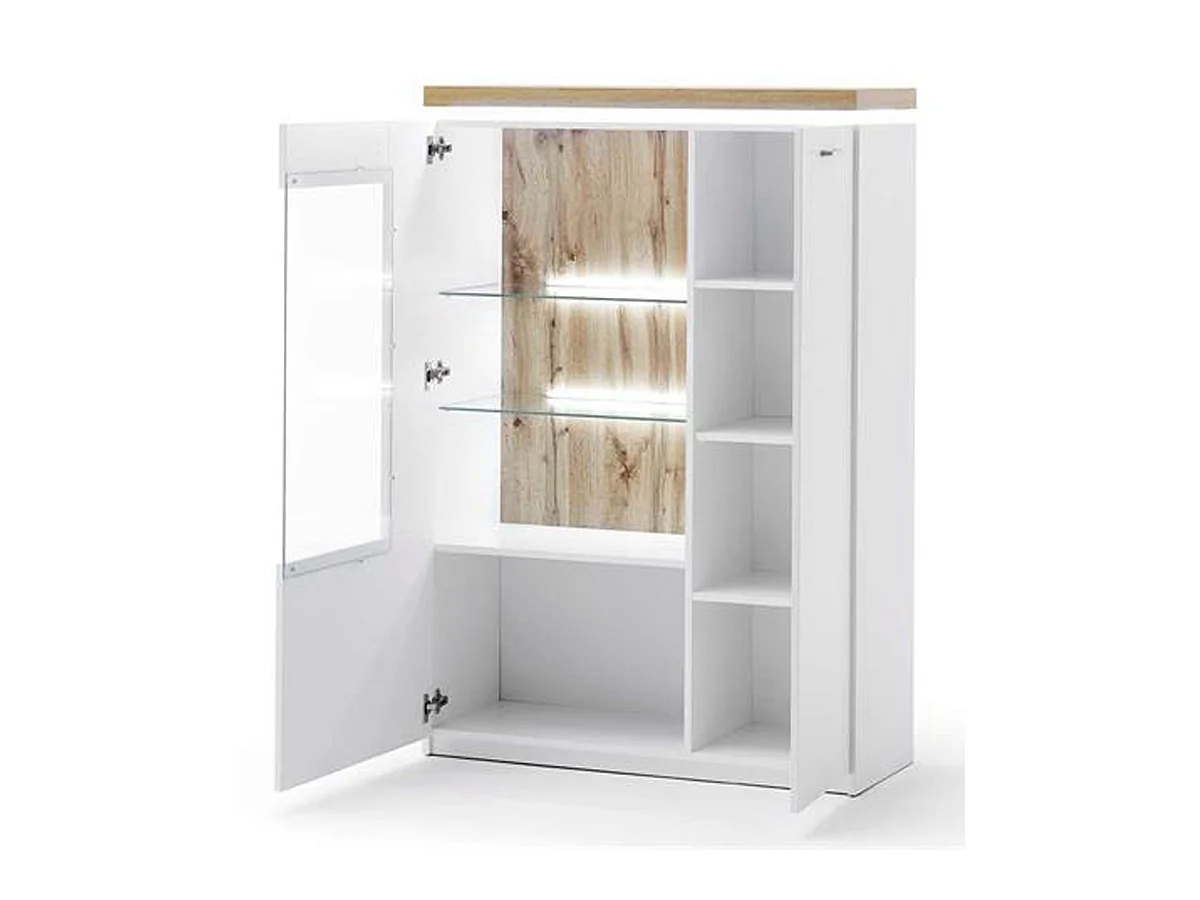 Buffet / Vaisselier blanc avec plateau en chêne Wotan - Longueur 98 x Hauteur 143 x Profondeur 38 cm