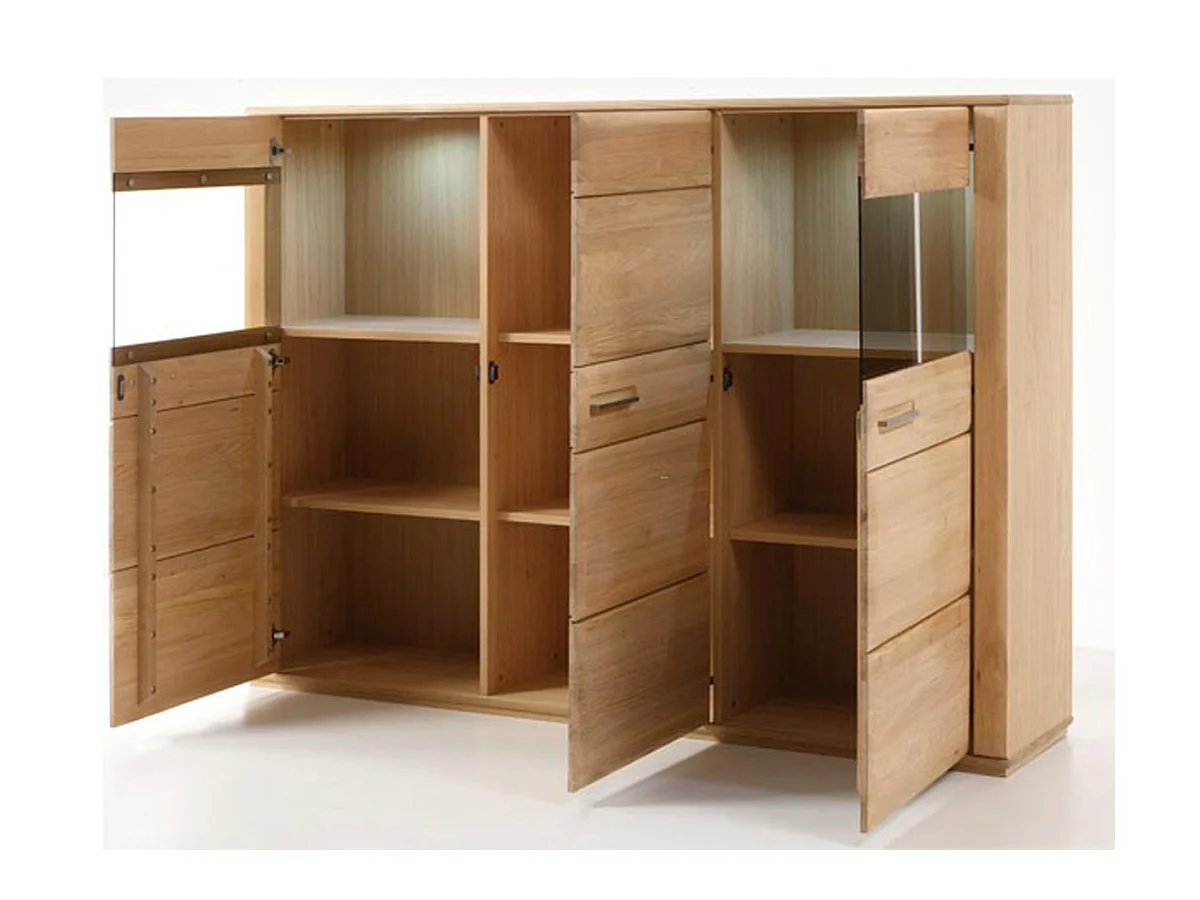 Vaisselier coloris chêne blanchi huilé - Longueur 179 x Hauteur 131 x Profondeur 38 cm