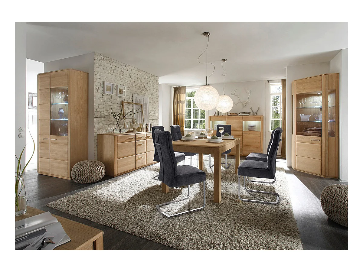 Vaisselier coloris chêne blanchi huilé - Longueur 179 x Hauteur 131 x Profondeur 38 cm