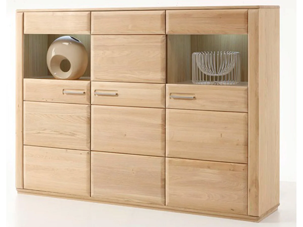 Vaisselier coloris chêne blanchi huilé - Longueur 179 x Hauteur 131 x Profondeur 38 cm