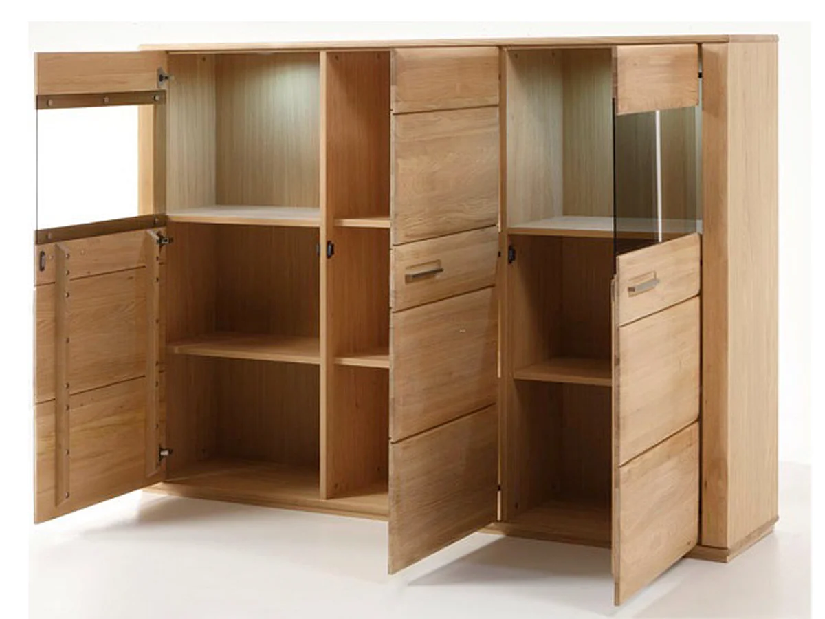 Vaisselier coloris chêne blanchi huilé - Longueur 179 x Hauteur 131 x Profondeur 38 cm