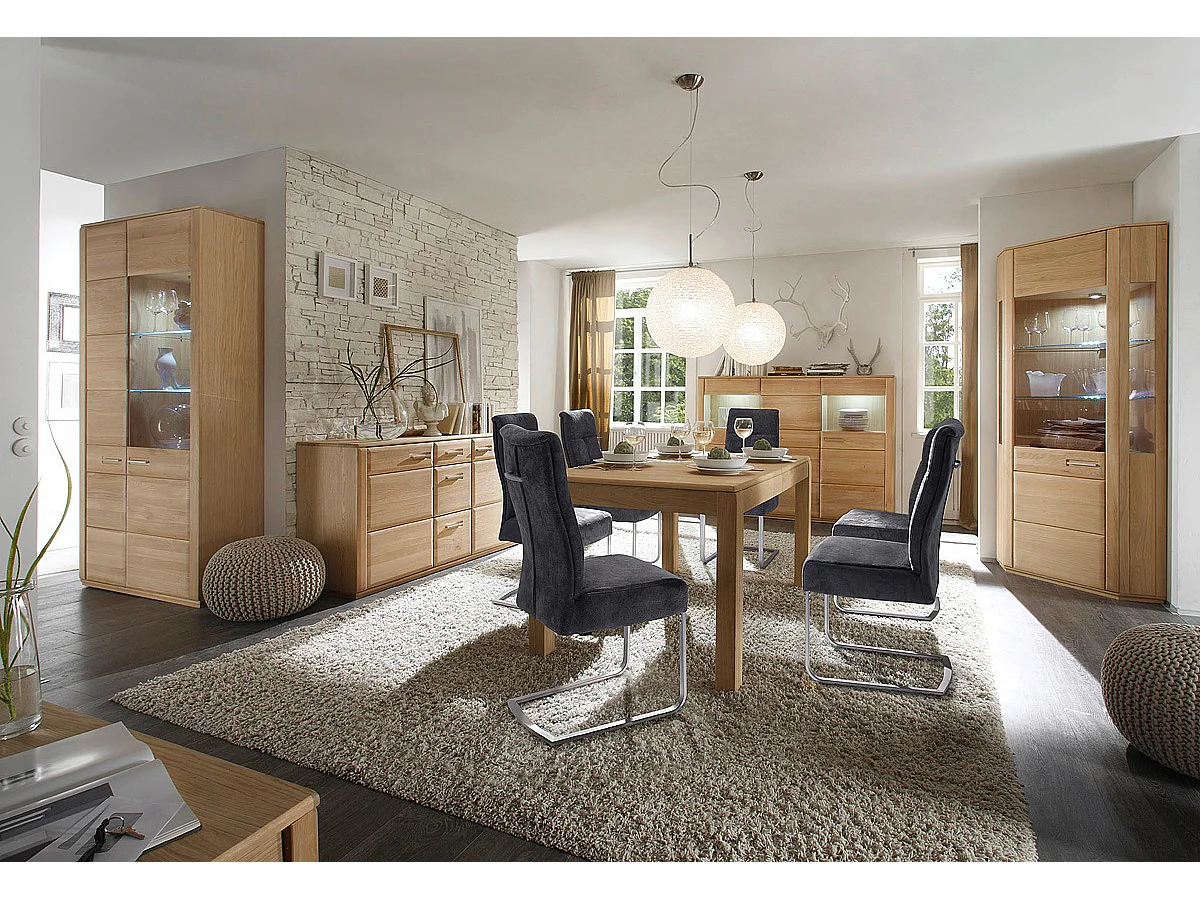 Vaisselier coloris chêne blanchi huilé - Longueur 179 x Hauteur 131 x Profondeur 38 cm