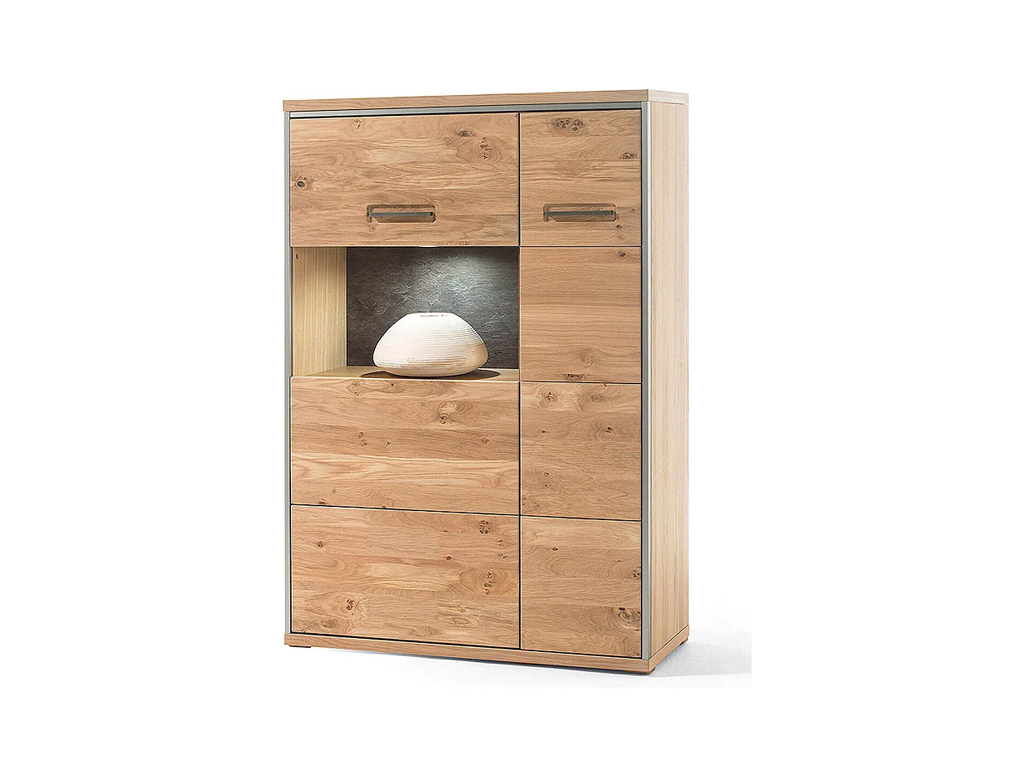 Vaisselier combiné droite coloris chêne bianco de 2 portes - Longueur 94 x Hauteur 136 x Profondeur 39 cm